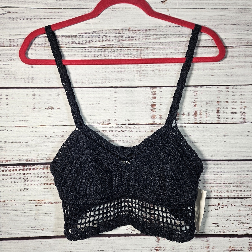 Alice + Olivia Black Crochet Crop Top